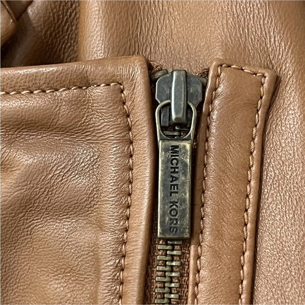 Michael Michael Kors Brown Leather Moto Jacket Size Large